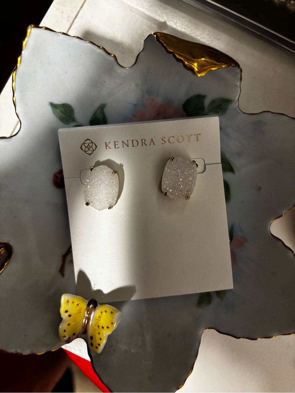Kendra Scott White Druzy Stud Earrings with Gold Setting